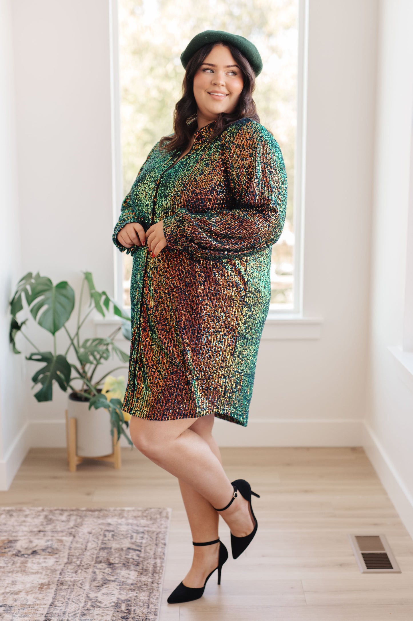 Shimmering Splendor Sequin Shirt Dress Duster