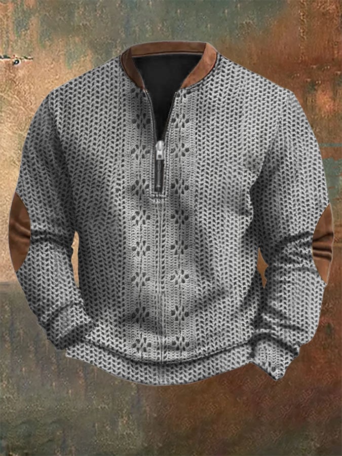 Men's Vintage Printed Casual Zipper Sweatshirt