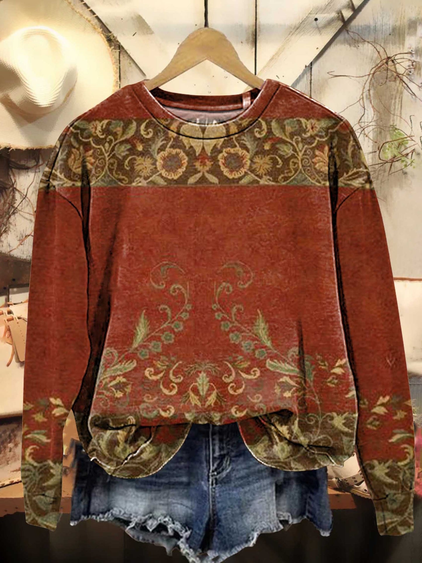 Retro Ethnic Pattern Casual Sweatshirt