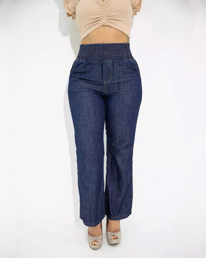 Straight Leg Casual Jeans With Elastic Waistband