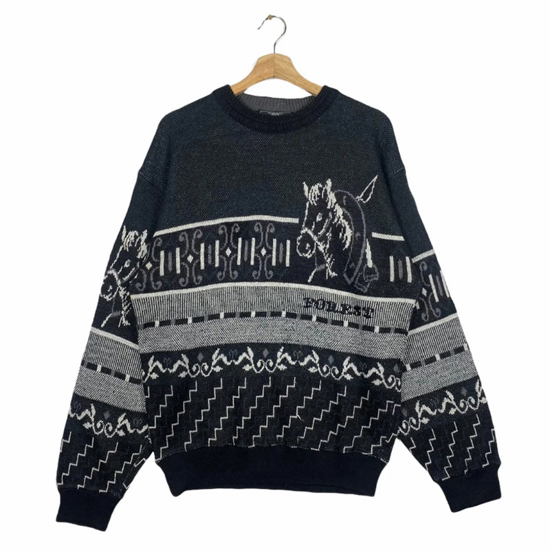 Casual Southwestern Horse Pattern Women'S Crew Neck Sweater