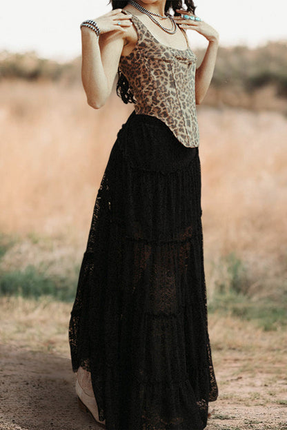 Flowing High-Waisted Lace Skirt