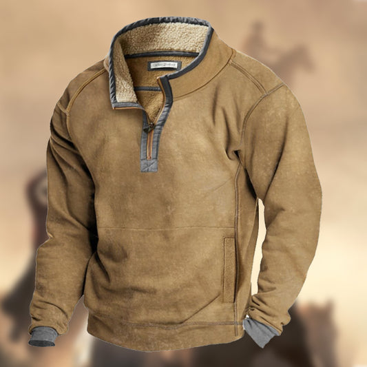 Men's Vintage Country Western Style Warm Fleece 1/4 Zip Stand Collar Sweatshirt