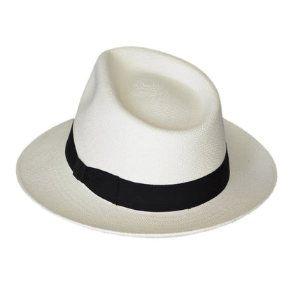 Teardrop Fedora Panama Hat | White Straw | Brisa Weave | Black Band | Handwoven in Ecuador - GPH - HatBox Included-FREE SHIPPING