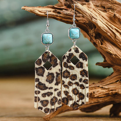 Leopard Turquoise Hollow Out Tassel Earrings