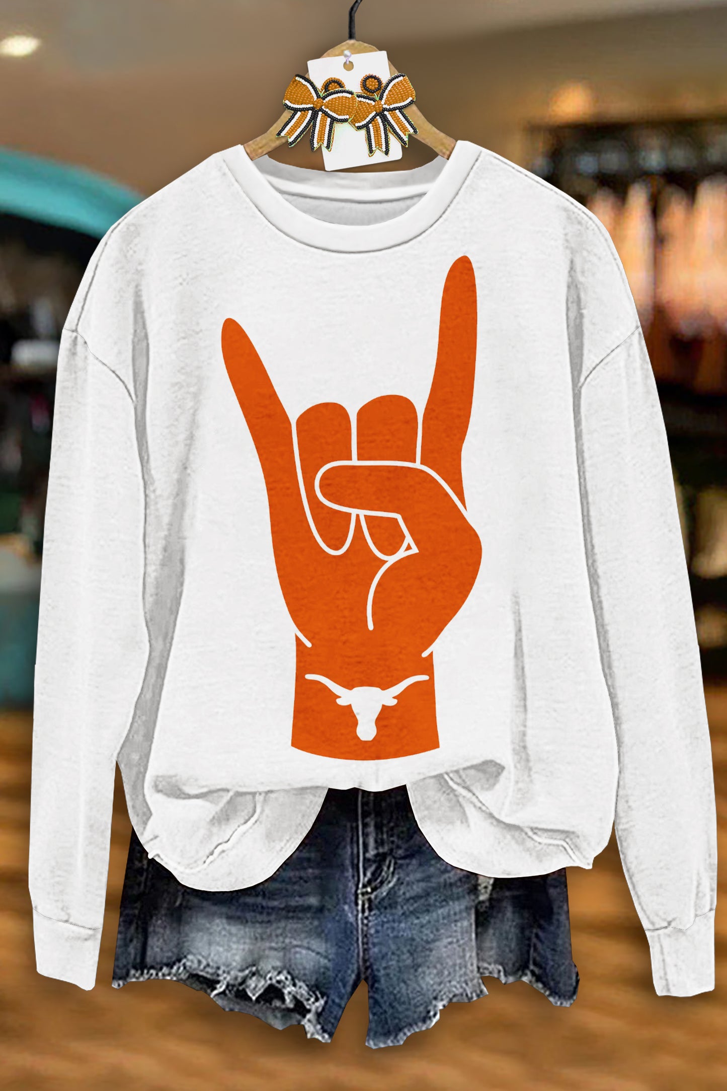 Casual Texas Longhorns Game Day Print Sweatshirt