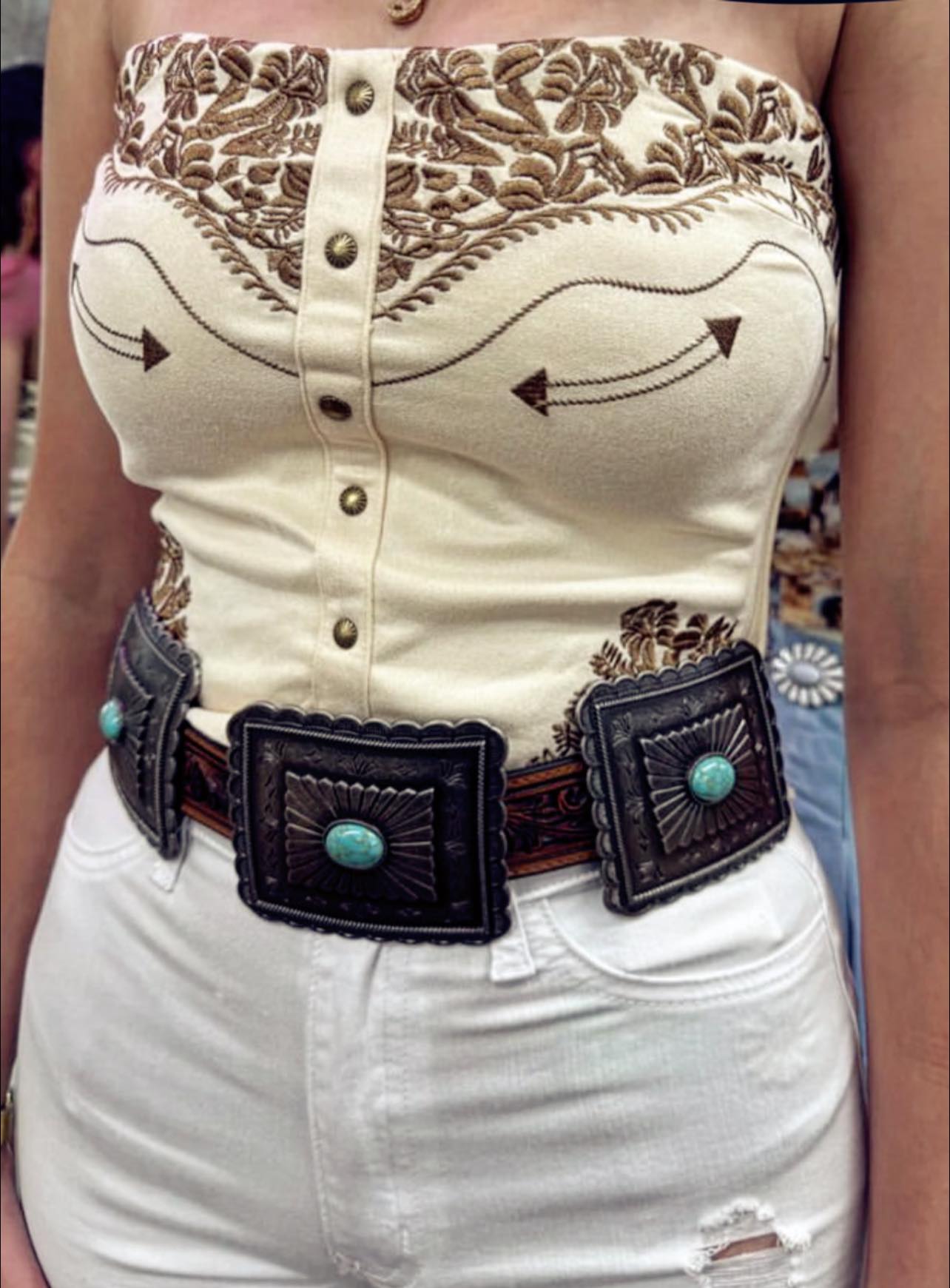 Western Embroidered Strapless Corset Top