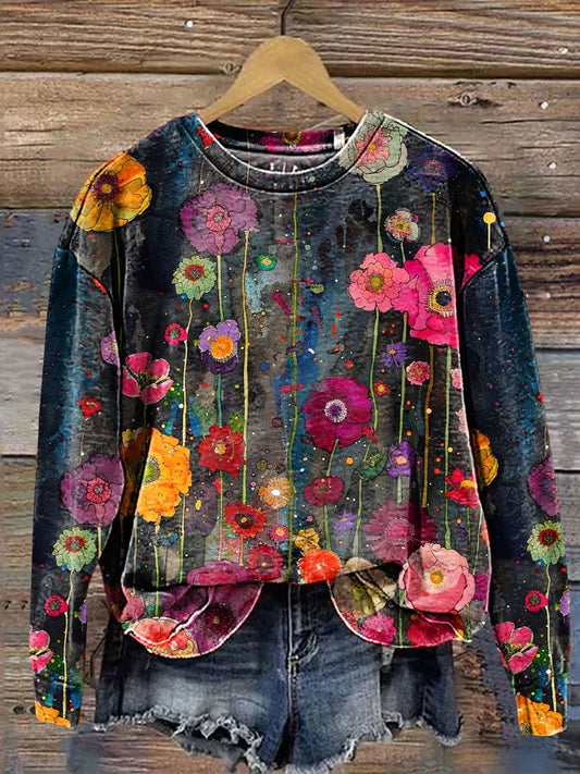 Floral Art Print Casual Sweatshirt