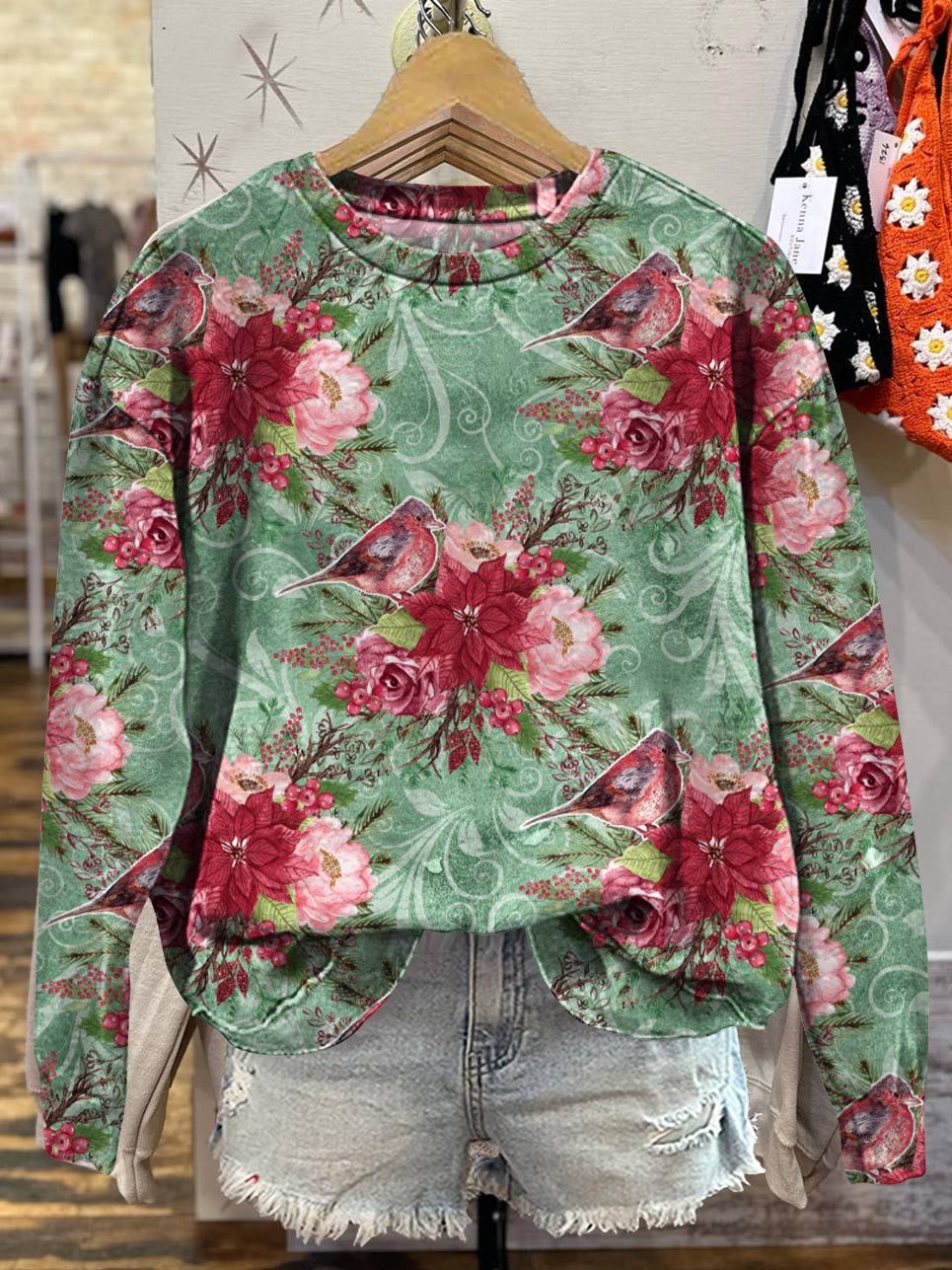 Flower Art Print Casual Sweatshirt