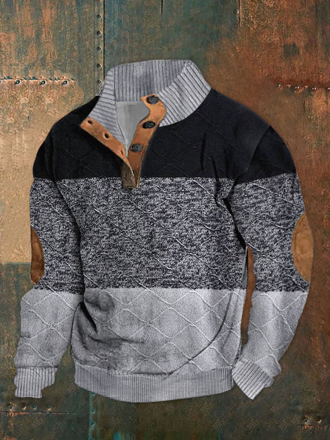 Men's Geometric Stand Collar Pullover