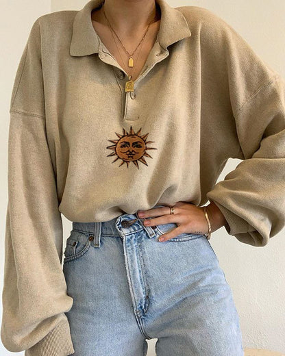 Ann Sun Print Button Up Sweatshirt