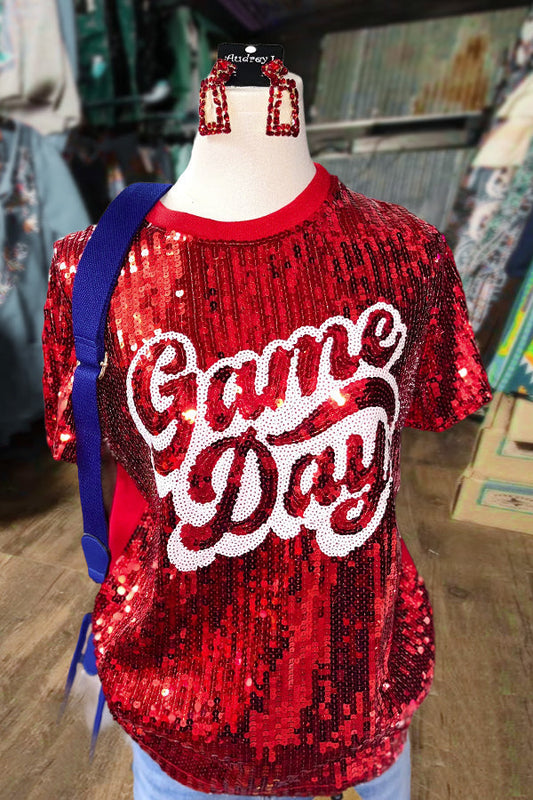 Sequin Short Sleeve Game Day Top