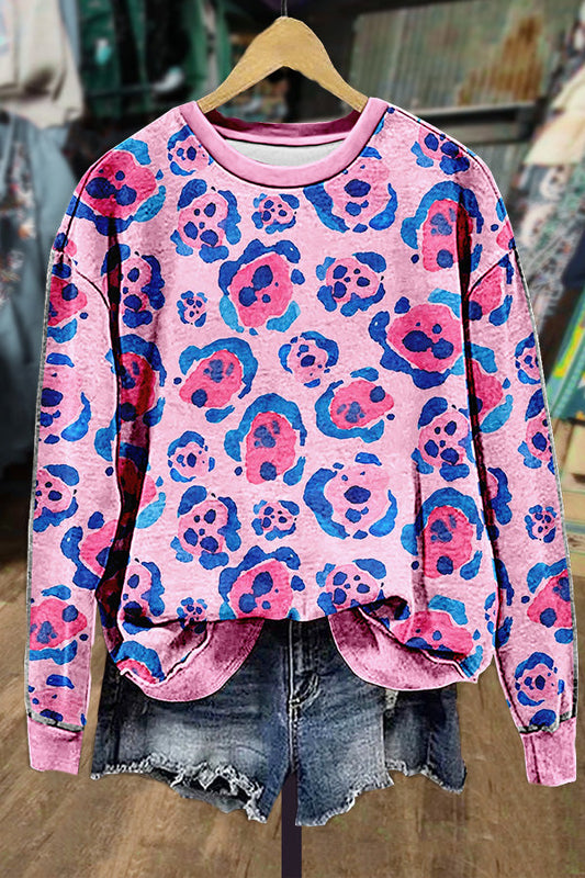 Colorful Leopard Print Long Sleeve Sweatshirt