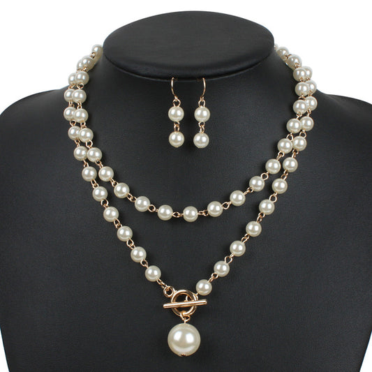 Elegant Pearl Necklace Earrings Set