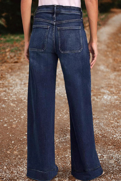 Washed Strappy Wide-Leg Jeans