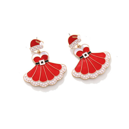 Christmas Hat Dress Pearl Earrings