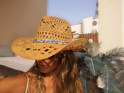 Boho cowboy hats for women, bohemian cowgirl straw hat, stetson western hats, kekugi