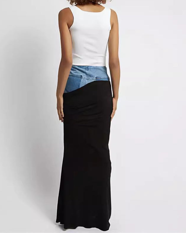 High Waisted Contrast Pleated Panel Skirt