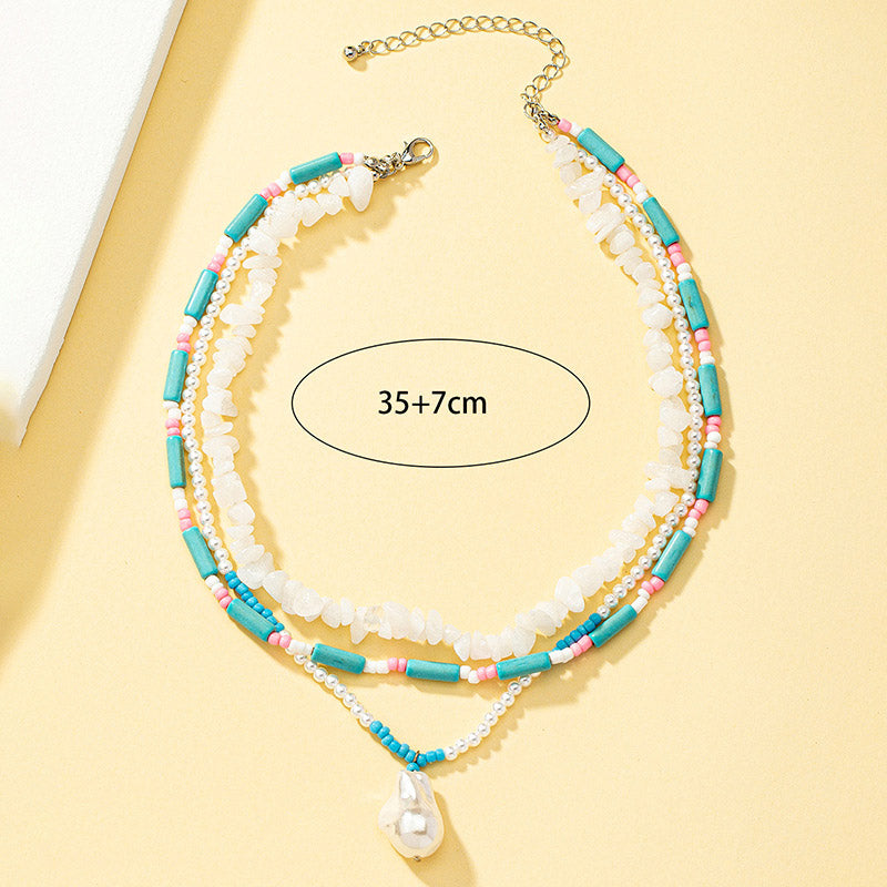 Bohemian White Turquoise Crystal Multi-layered Necklace