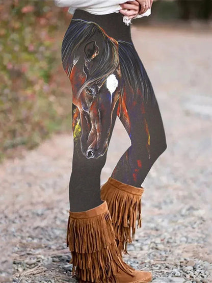 Western Horse Print Casual Leggings