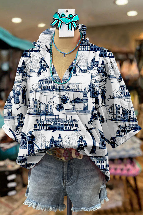 Classic Puff Sleeve Auburn Print Blouse