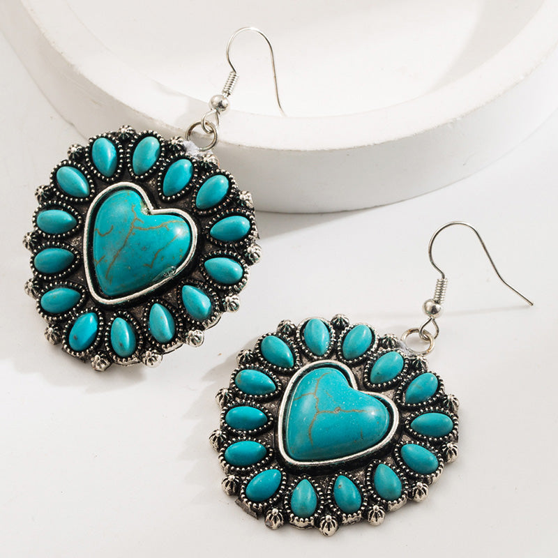 Retro Ethnic Style Heart Turquoise Earrings