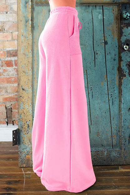 Solid Color High Waisted Wide Leg Trousers