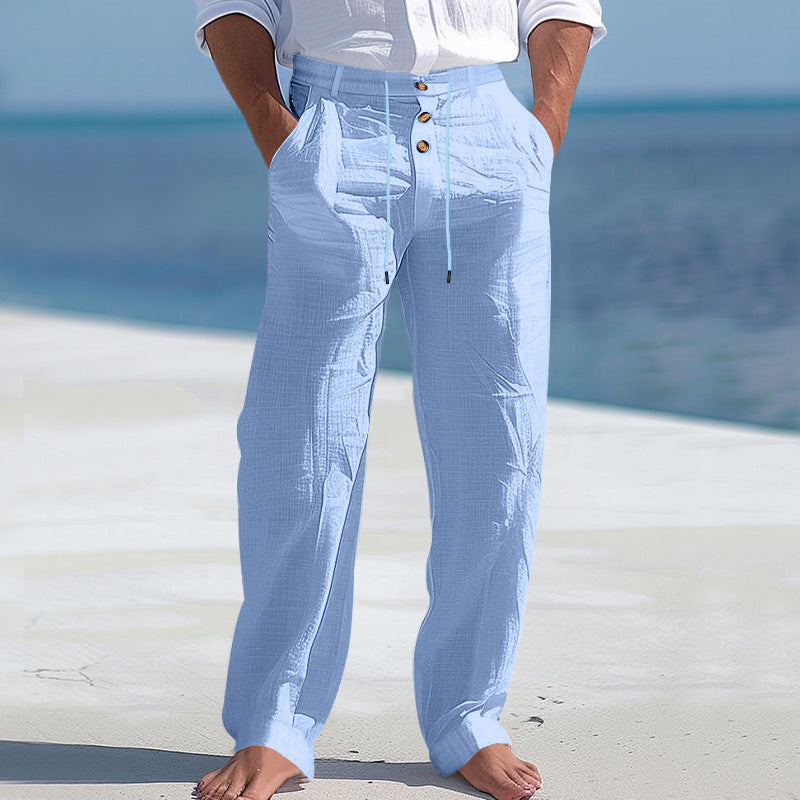 Men's Linen Business Casual Straight Pants Trousers