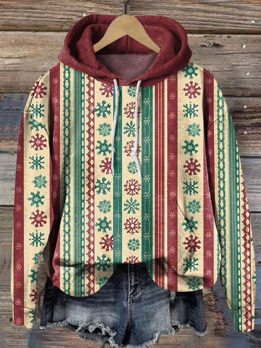 Vintage Snowflake Stripe Art Print Casual Sweatshirt