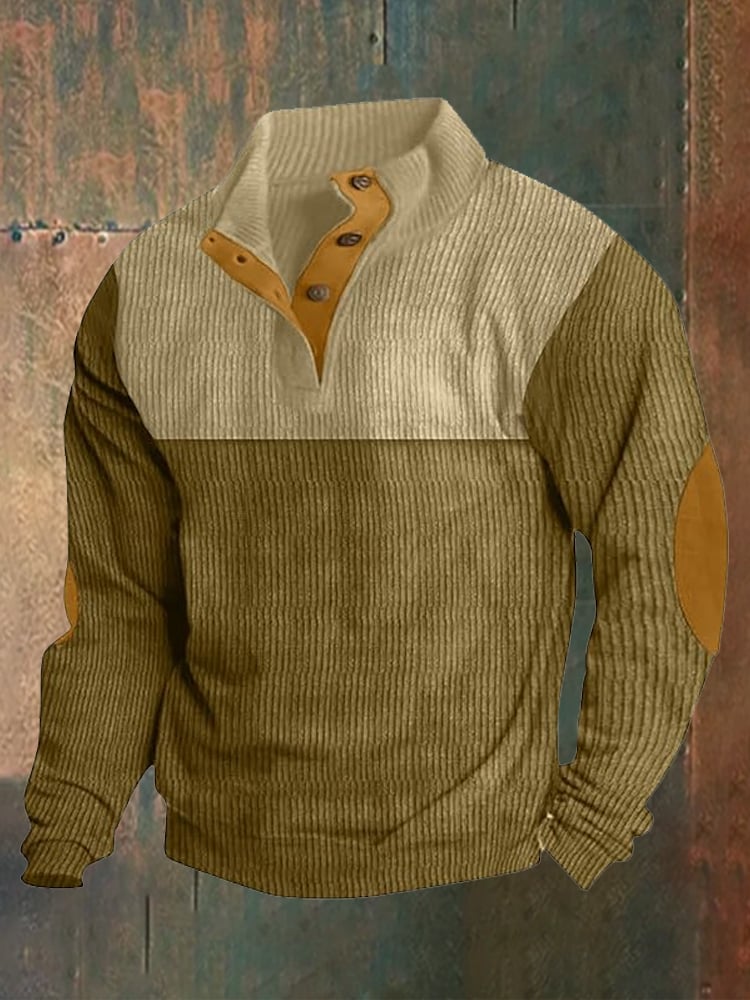 Men's Western Contrast Collar Button-Down Sweatshirt