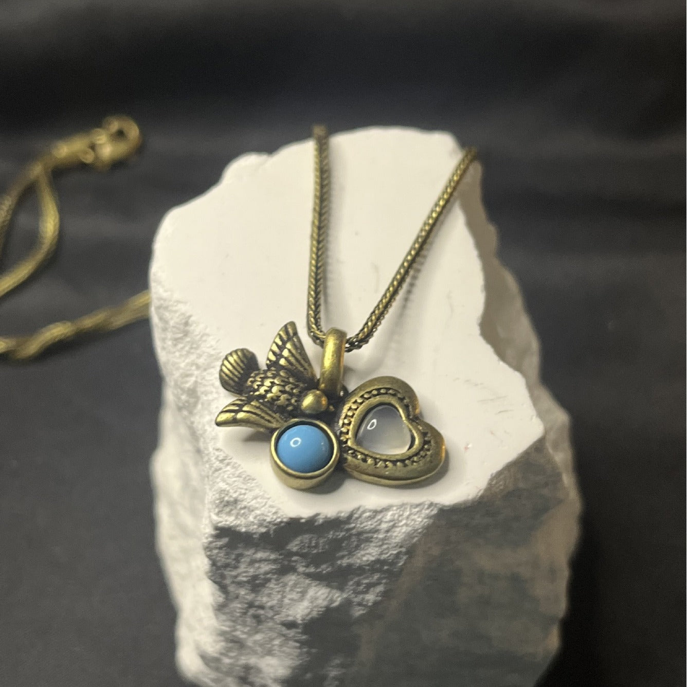 Women's Vintage Blue Opal Love Bird Necklace