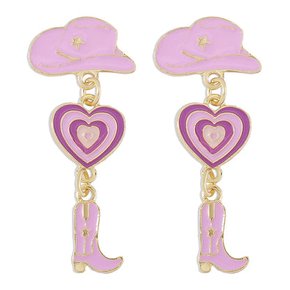 Western Cowboy Hat Boots Love Earrings