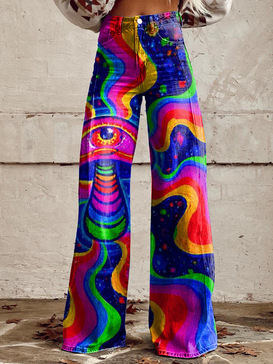 Women's Retro Psychedelic Hippie Print Casual Wide Leg Pants