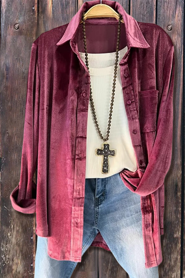 Velvet Button Front Long Sleeve Shirt