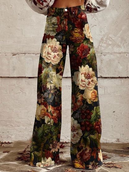 Women's Flower Print Casual Wide Leg Pants