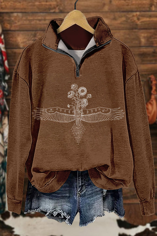 Retro Western Tribal Eagle Flowers Print Sweatshirt