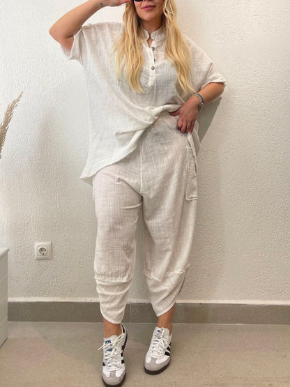 Women's Casual Pocket Cotton and Linen Pants Suit