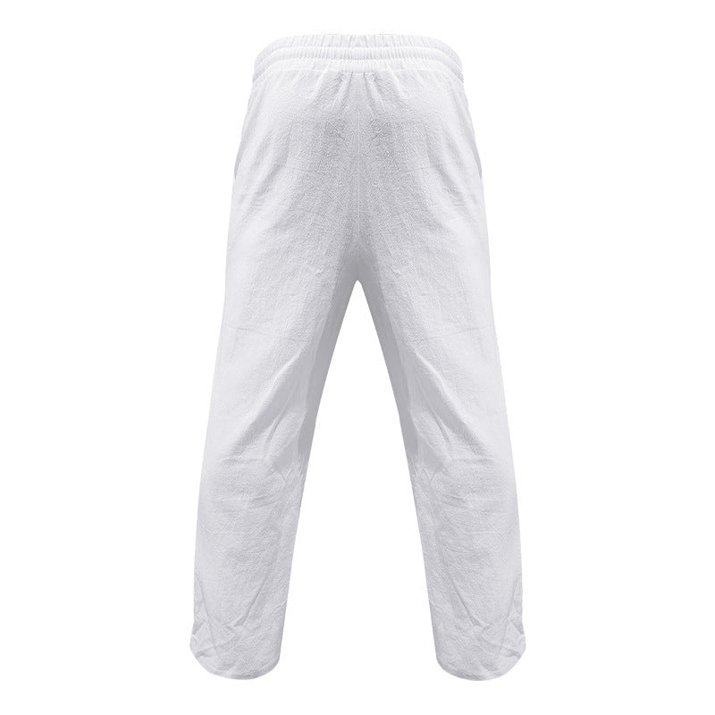 Men's Casual Hawaii Beach Multi Button Cotton Linen Trousers