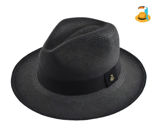 Black Classic Fedora | Genuine Panama Hat | Toquilla Straw | Handwoven in Ecuador - EA - HatBox Included