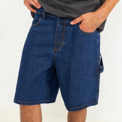 Men's Vintage Hibiscus Embroidery Multi-Pockets Surf Cargo Denim Shorts