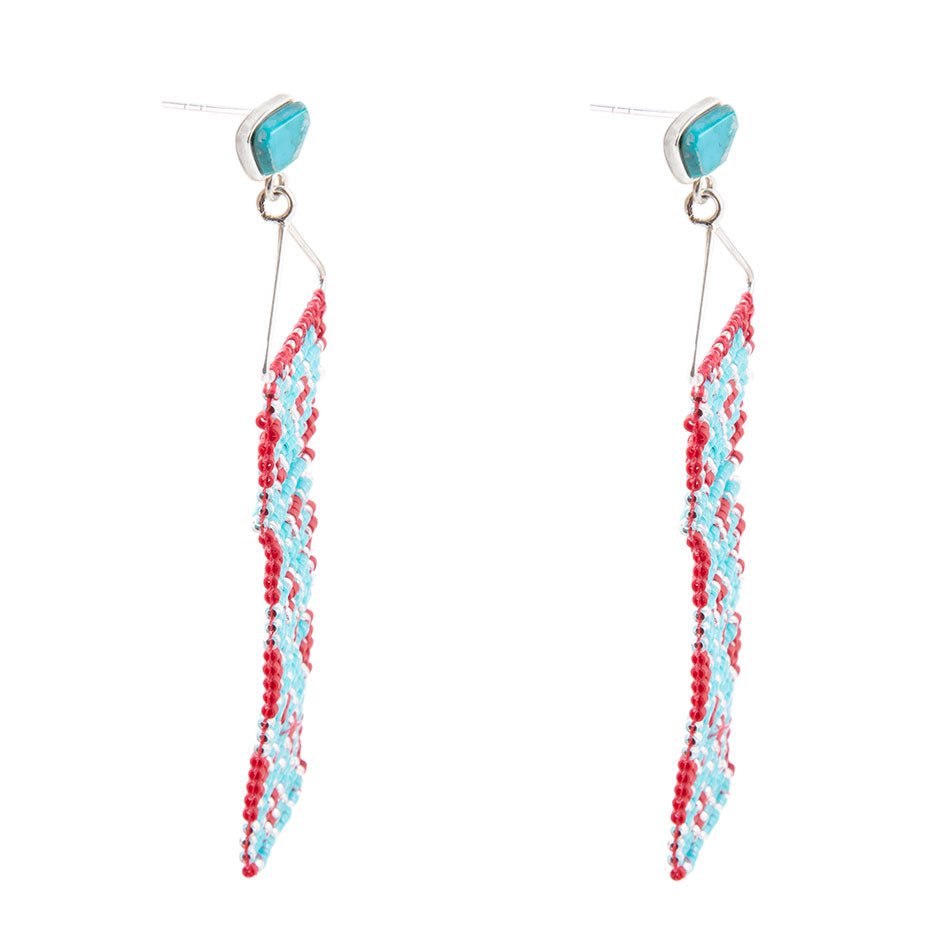 Turquoise Woven Seed Bead Earrings