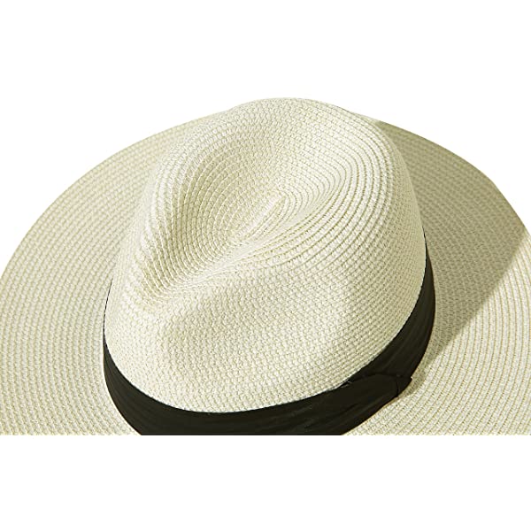 Wide Brim Straw Panama Roll up Hat Belt Buckle Fedora Beach Sun Hat