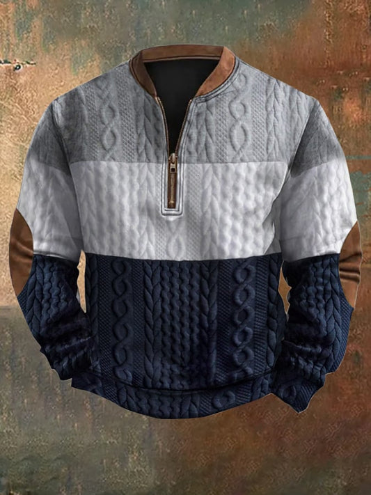 Men's Vintage Knit Print Zip-Up Sweatshirt