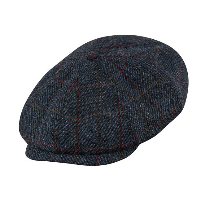 PEAKED CAPS SHELBY - HARRIS TWEED Genuine Scottish Harris Tweed 8 Panels Man Cap Blue-red