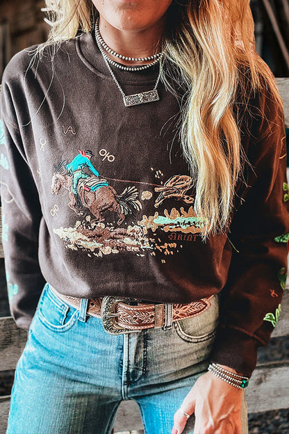 Vintage Western Cowboy Print Sweatshirt