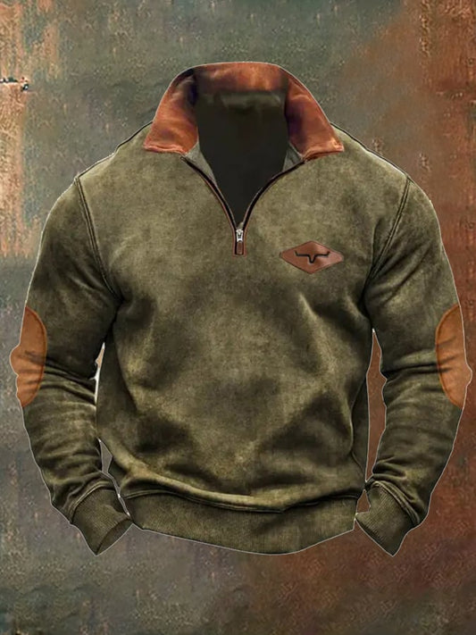 Men's Contrast Vintage Zip-Up Sweatshirt