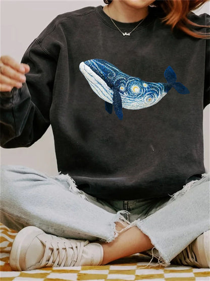 Starry Night Inspired Whale Art Comfy Sweatshirt