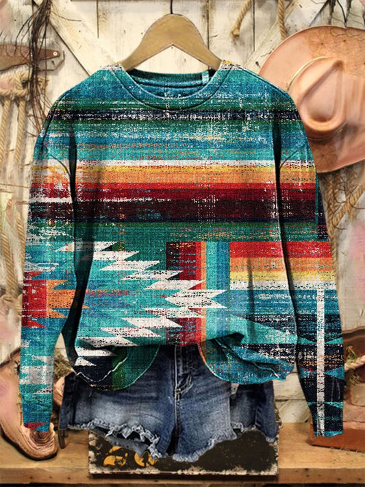 Vintage Western Print Casual  Sweatshirt