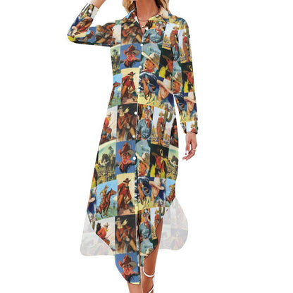 Cowboy Collage Western Shirt Dress Duster