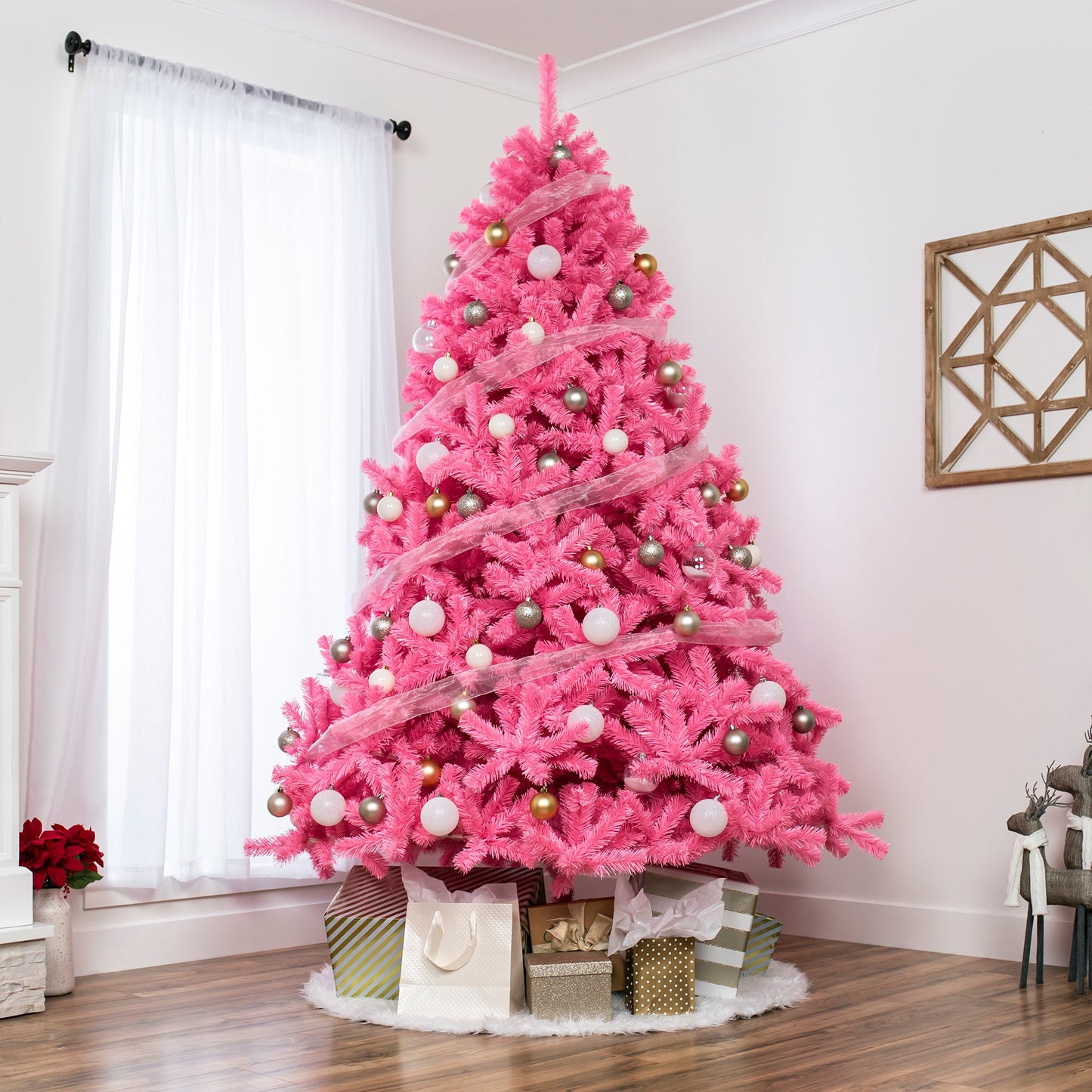 Pink Artificial Fir Christmas Tree w/ Foldable Stand